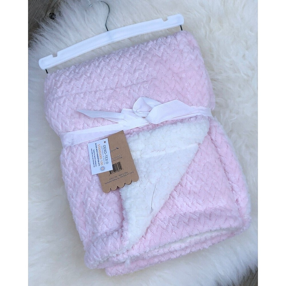 Mon Lapin Velvet Baby Blanket Pink Minky Leaf Pattern 30"x40" Very Soft New